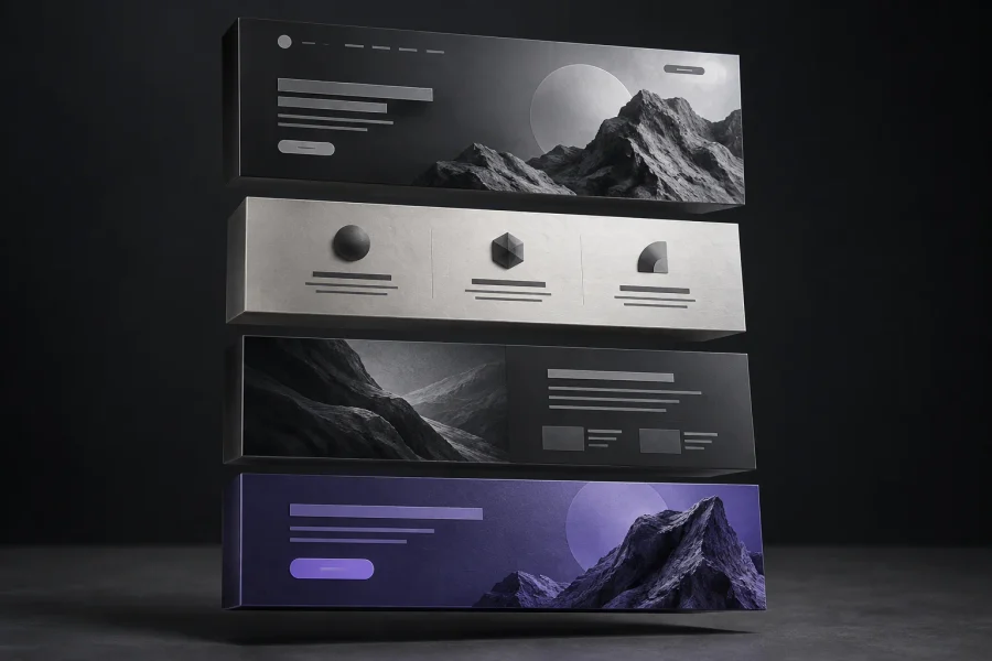 Four layered website sections illustrating a clear homepage structure.