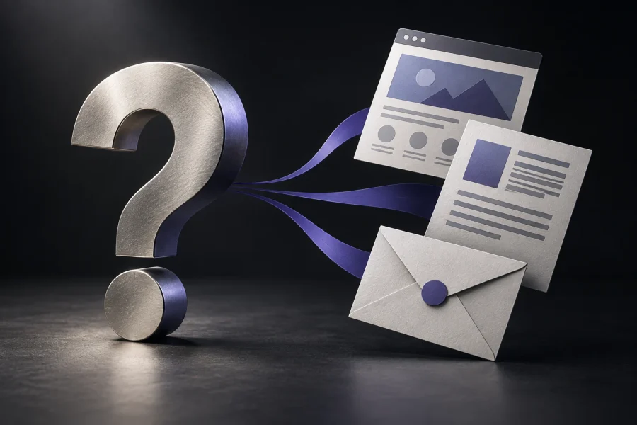 One buyer question beside website, article and email content shapes.