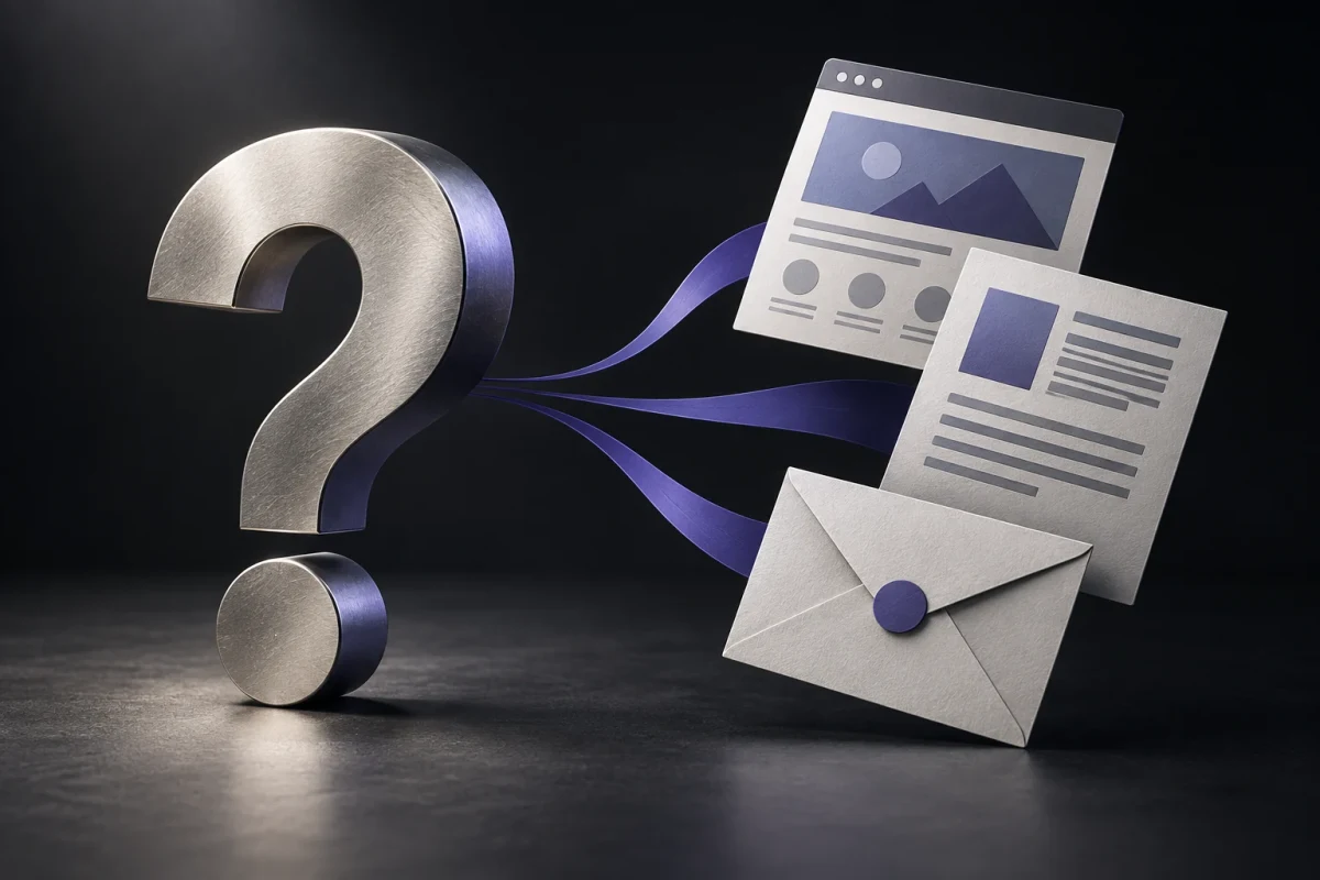 One buyer question beside website, article and email content shapes.