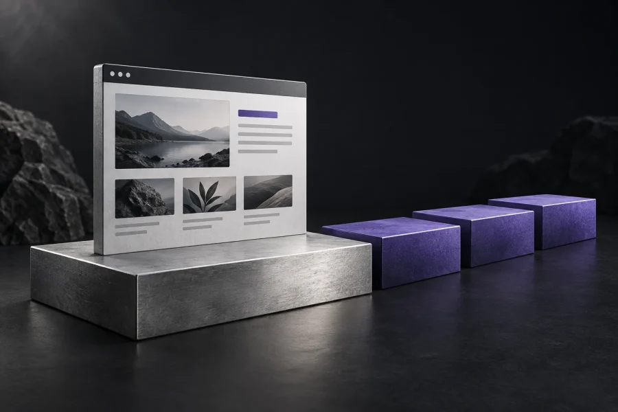 A website foundation beside separate blocks representing continuing SEO work.